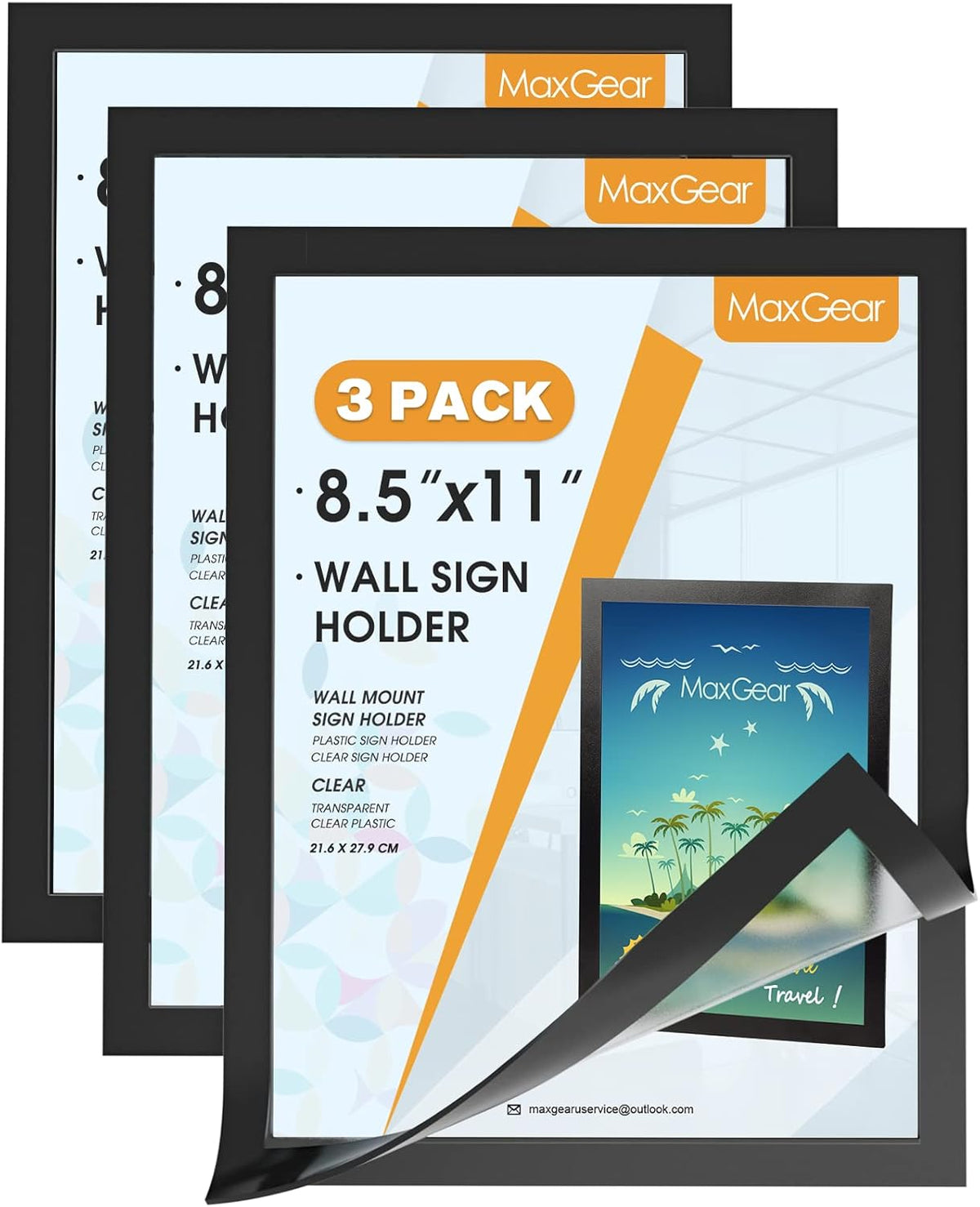 MaxGear Wall Mount Sign Holder 8.5 x 11, Self Adhesive Magnetic Display Picture Frames with Strong Magentic Border and Clear PVC, Document Poster Paper Wall Sign Holder for Home Office Store, 24 Pack