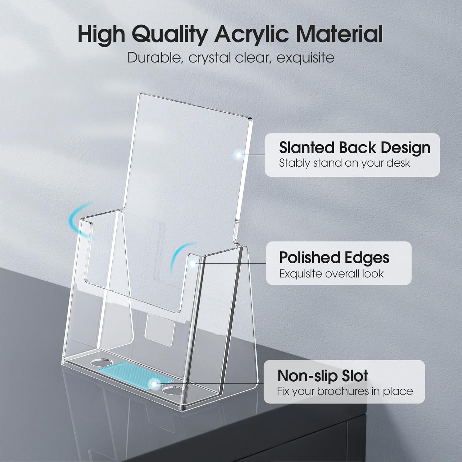 MaxGear Acrylic Brochure Holder 6 x 9 Inches, Clear Plastic Countertop Literature Holders, Bi-fold Flyer Display Stand for Pamphlets, Booklets, Magazines, Menus, Multi Purpose Organizer, 2 Pack