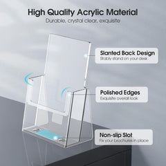 MaxGear Acrylic Brochure Holder 6 x 9 Inches, Clear Plastic Countertop Literature Holders, Bi-fold Flyer Display Stand for Pamphlets, Booklets, Magazines, Menus, Multi Purpose Organizer, 2 Pack