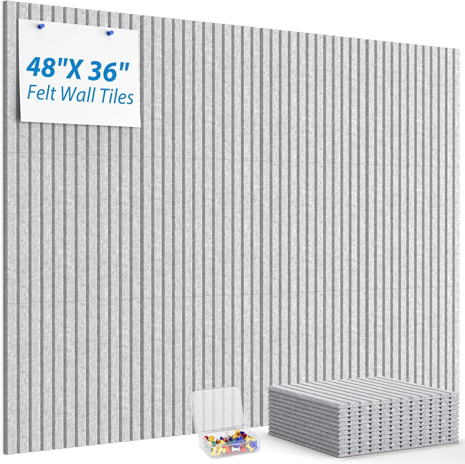 MaxGear Cork Boards for Walls 48" x 36", 12 Pack Navy Blue Felt Wall Tiles Bulletin Boards with Slat Paneling, 3D Panels Push Pin Board for Office Wall Decor