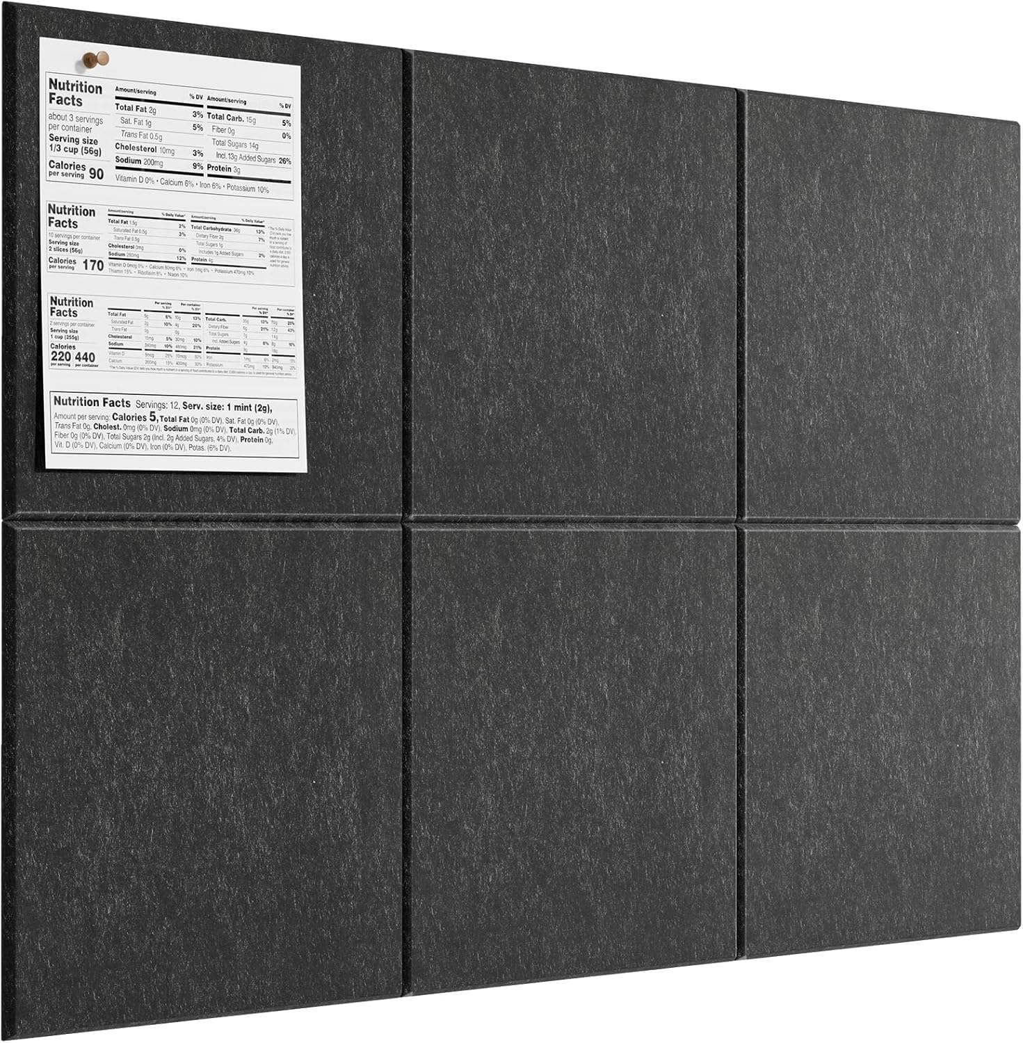 MaxGear Large Cork Board for Wall 36" x 24", Black Bulletin Board, 6 Pack Felt Wall Tiles with Pushpins, Cork Boards for Office Push Pin Board Tack Board Felt Board