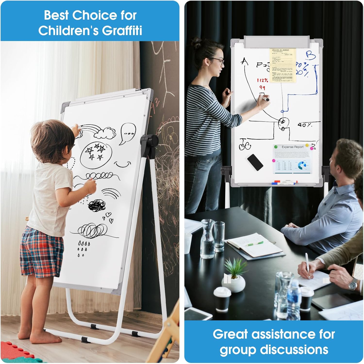 MaxGear Easel Whiteboard Dry Erase Board with Stand 36" x 24" Magnetic Portable White Boards Large Double Sided White Board with Stand Height Adjustable for Flip Chart Home Office School