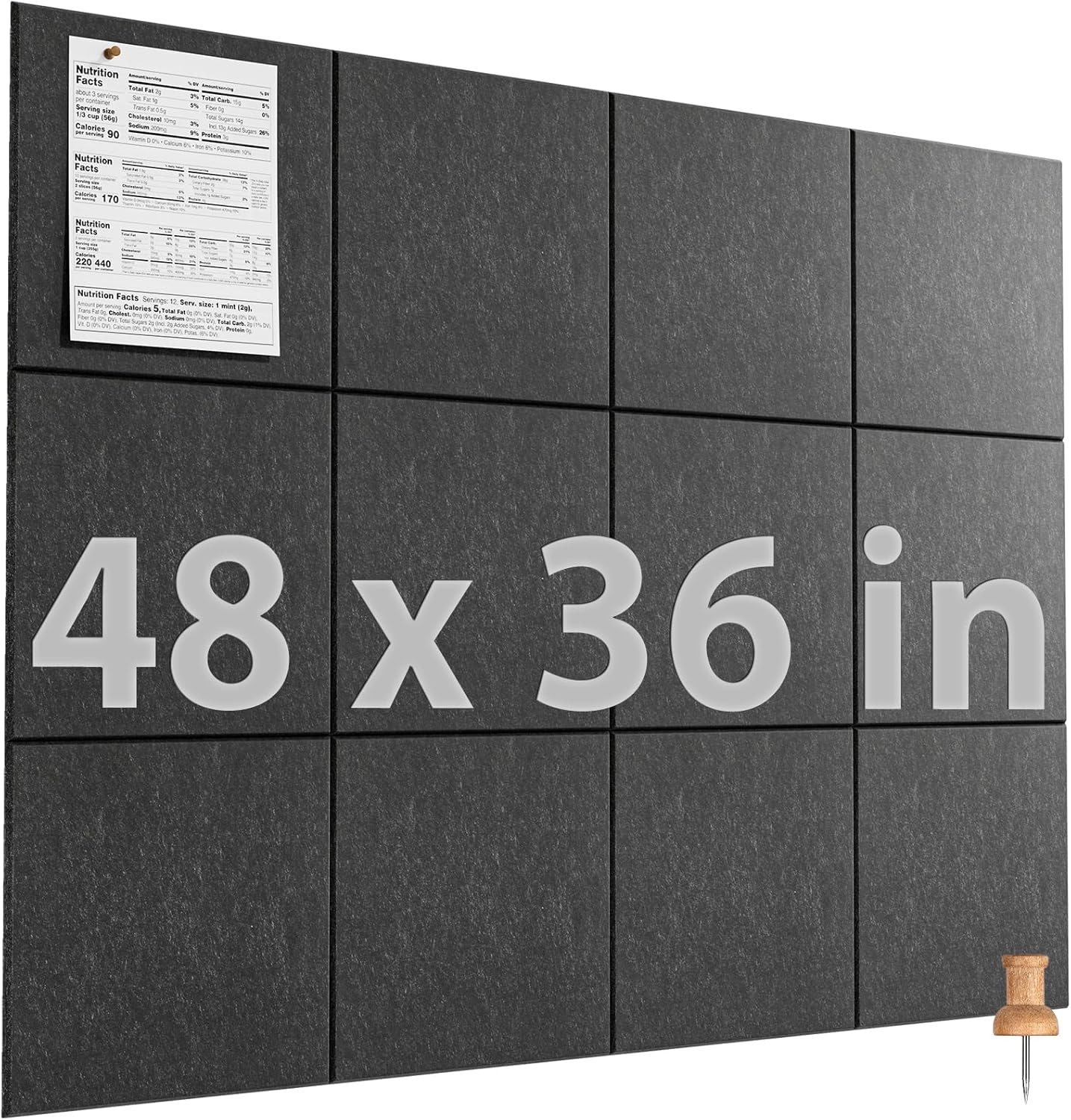 MaxGear Large Cork Board for Wall 47" x 35" Black Bulletin Board, 12 Pack Felt Wall Tiles with Pushpins, Cork Boards for Office Pin Board Tack Board for Photo Meno Decor
