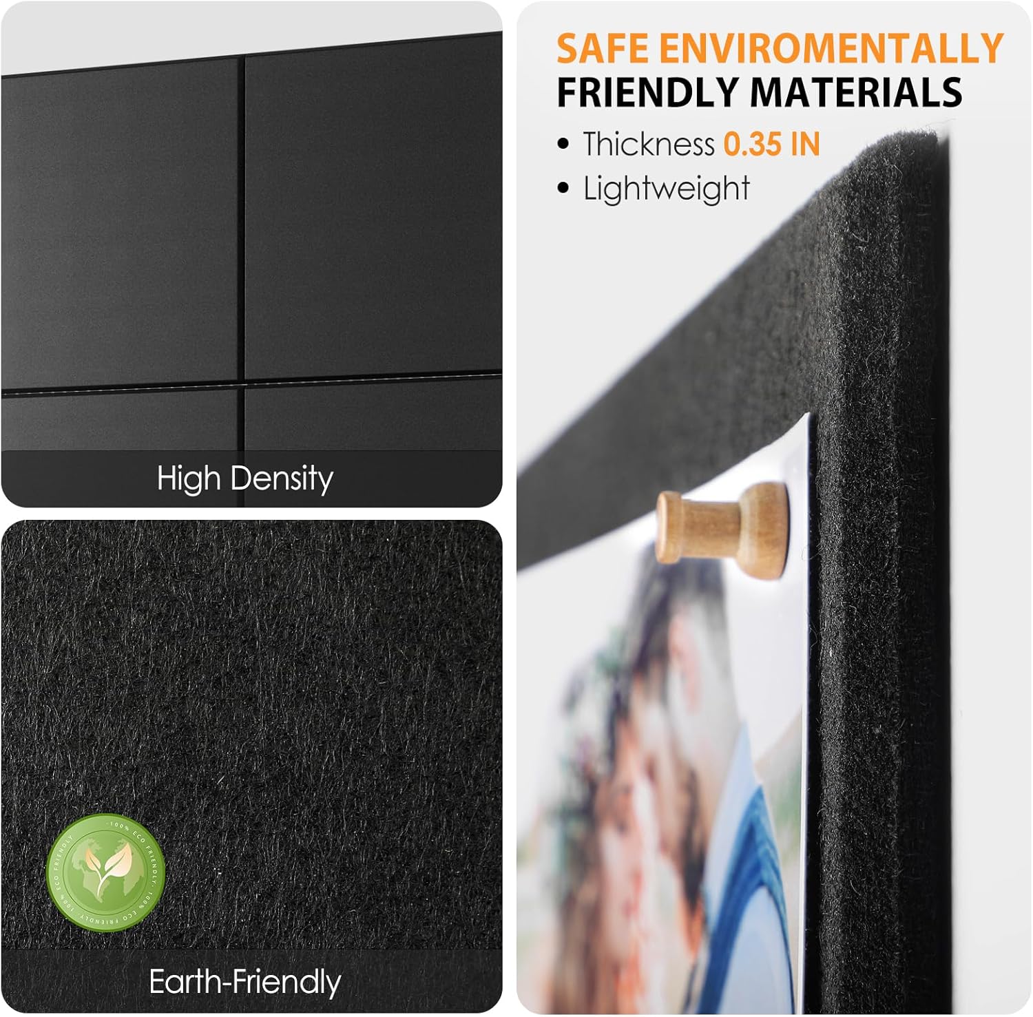 MaxGear Large Cork Board for Wall 36" x 24", Black Bulletin Board, 6 Pack Felt Wall Tiles with Pushpins, Cork Boards for Office Push Pin Board Tack Board Felt Board