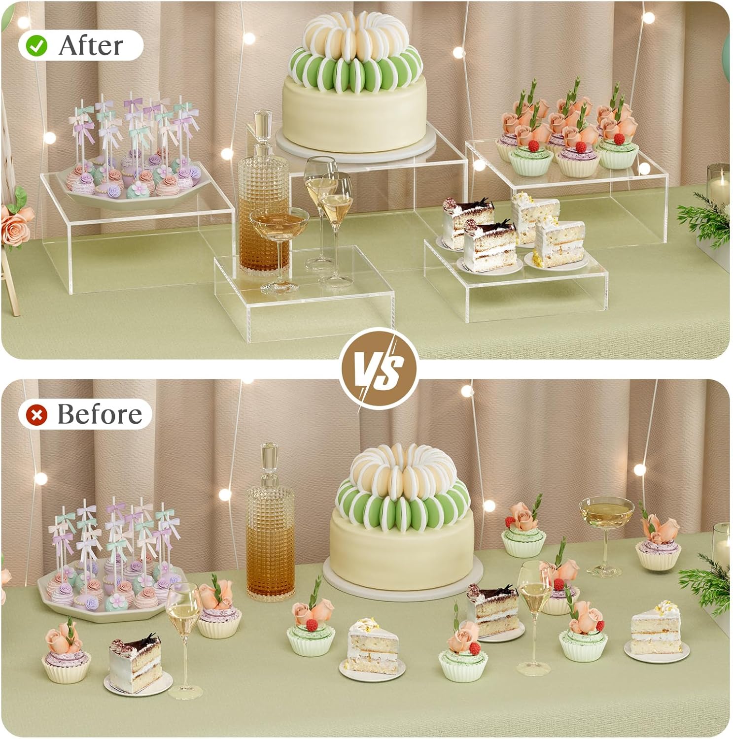 MaxGear 3 Pcs Acrylic Buffet Risers, Food Display Stand for Buffet Table, Dessert Cube Boxes with Hollow Bottoms for Party Food Display, Catering, 8"x9"x10", Clear