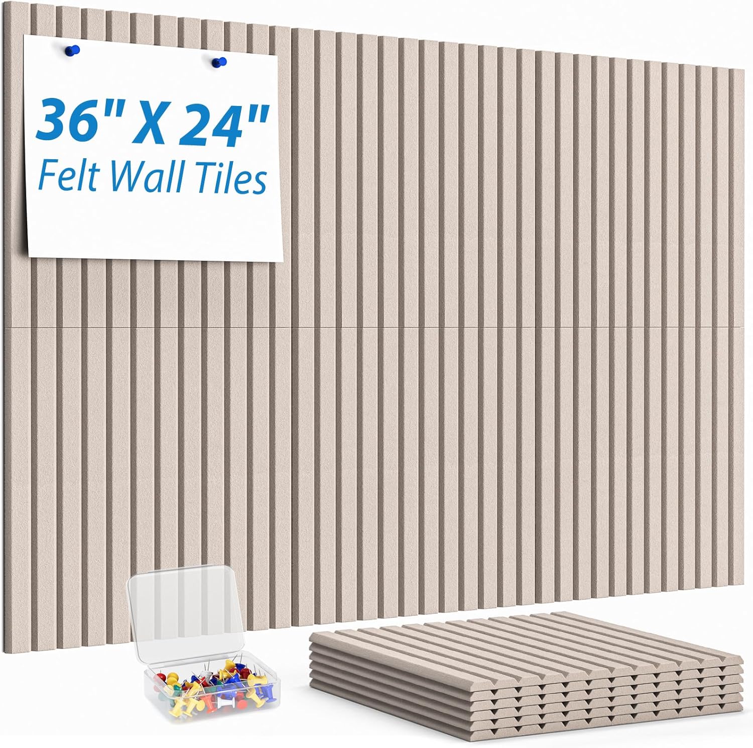 MaxGear Cork Boards for Walls 48" x 36", 12 Pack Navy Blue Felt Wall Tiles Bulletin Boards with Slat Paneling, 3D Panels Push Pin Board for Office Wall Decor