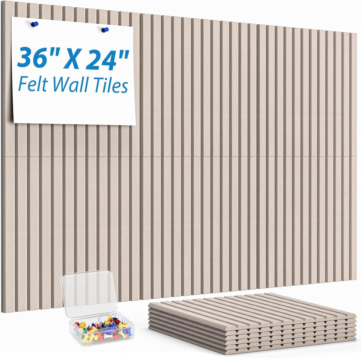 MaxGear Cork Boards for Walls 48" x 36", 12 Pack Navy Blue Felt Wall Tiles Bulletin Boards with Slat Paneling, 3D Panels Push Pin Board for Office Wall Decor