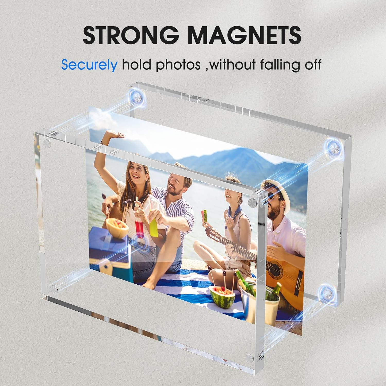 MaxGear 5x7 Acrylic Picture Frames 3 Pack, Double-Sided Clear Frameless for Picture Display, 24mm Thicker Freestanding Transparent Lucite Frames for Desktop, with Magnetic Closure