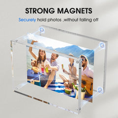 MaxGear 5x7 Acrylic Picture Frames 3 Pack, Double-Sided Clear Frameless for Picture Display, 24mm Thicker Freestanding Transparent Lucite Frames for Desktop, with Magnetic Closure