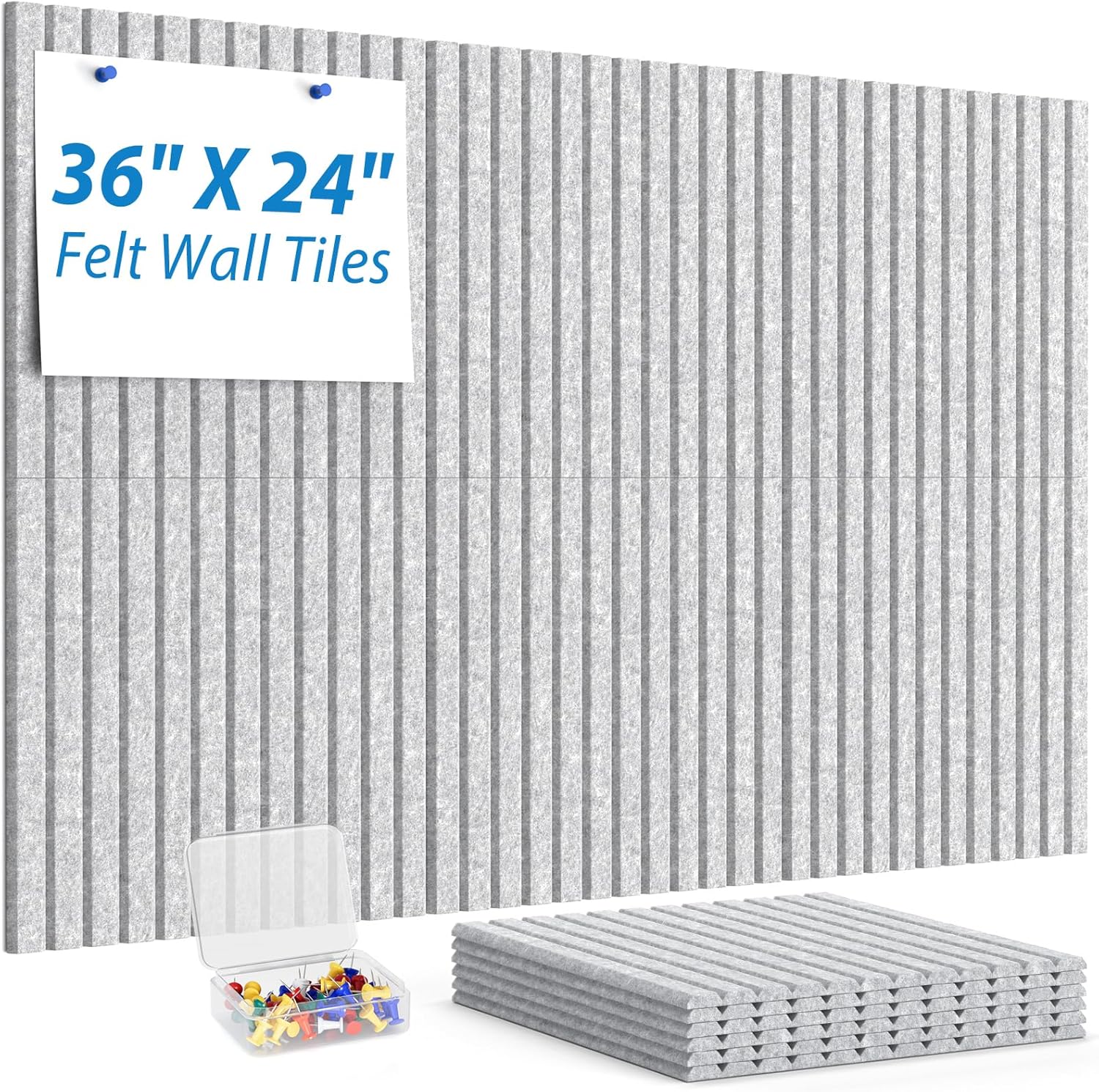 MaxGear Cork Boards for Walls 48" x 36", 12 Pack Navy Blue Felt Wall Tiles Bulletin Boards with Slat Paneling, 3D Panels Push Pin Board for Office Wall Decor