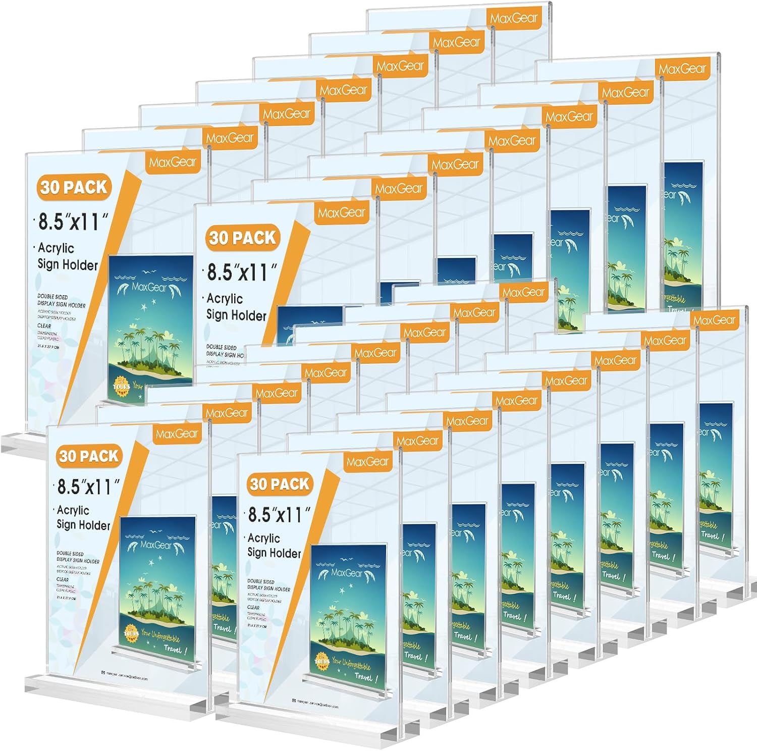 MaxGear Acrylic Sign Holder 8.5 X 11 Inches 2 Pack, Double Sided Plastic Display Stands Table Top Acrylic Frame, Clear Paper Holder Menu Flyer Stand for Stores, Restaurants, Hotels, Office