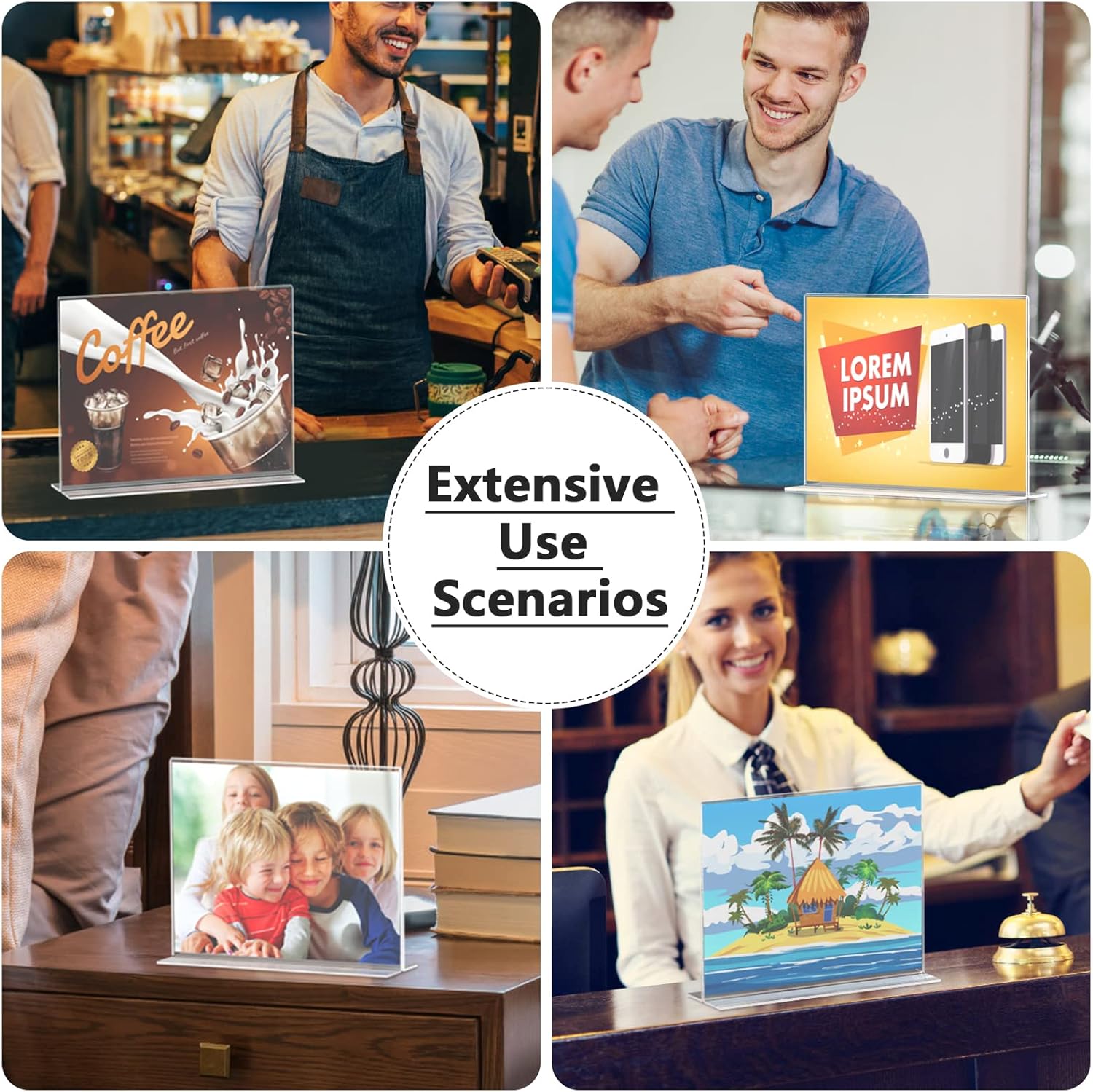 MaxGear Acrylic Sign Holder 8.5x11 Inches Horizontal 6 Pack, Vertical Standing Clear Table Flyer Menu Holders, Double Sided Plastic Display Stand Paper Frames for Office, Store, Restaurants, Landscape