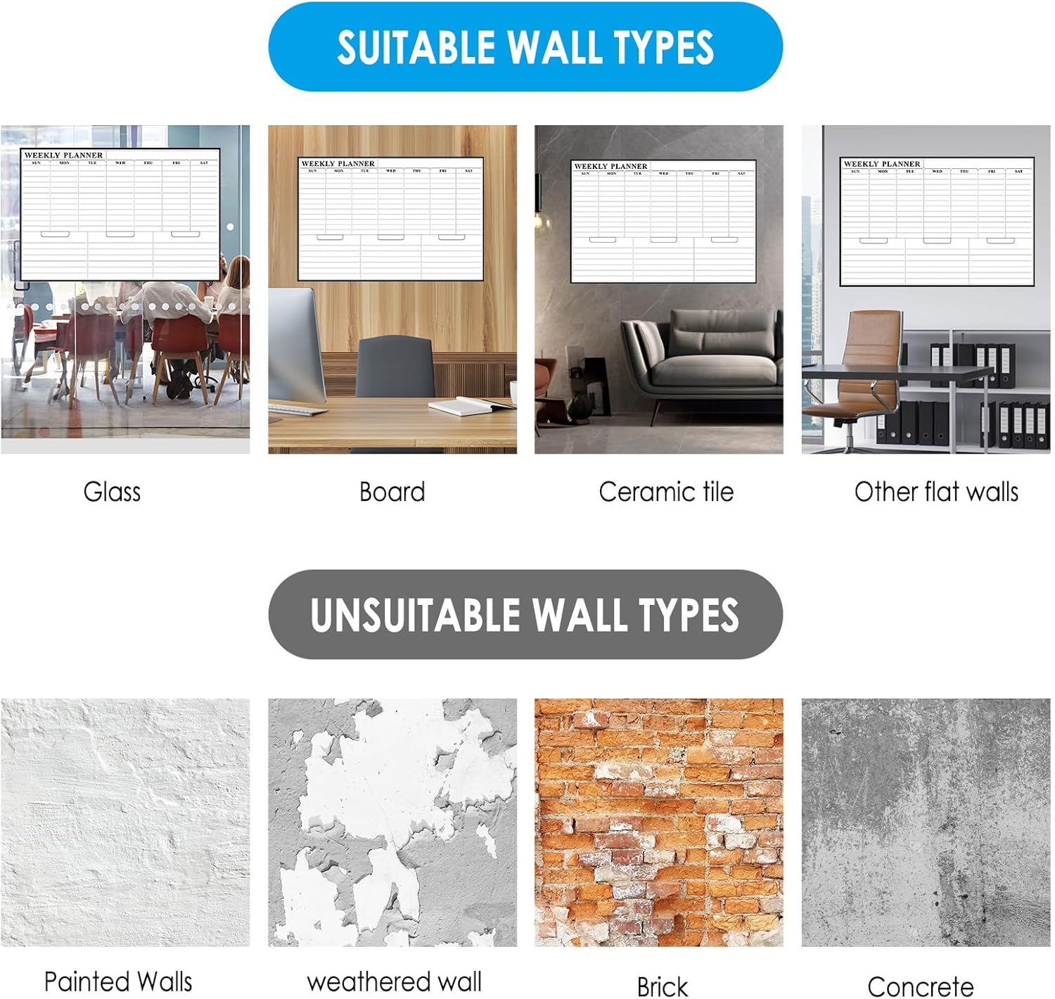 MaxGear White Board 36"x24" Weekly & 16"x24" Monthly Dry Erase Board Dry Erase Calendar Adhesive Calendar Whiteboard for Wall, Office, Conference Room, Classroom, Home, 1 Eraser, 4 Markers, 4 Magnets