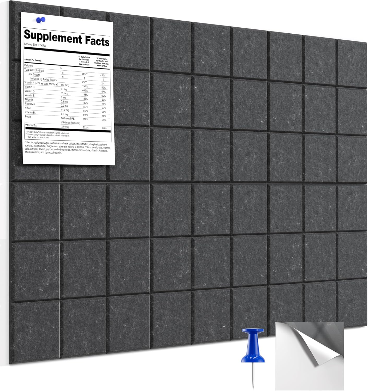 MaxGear Nine-Grid Cork Board 36" x 24" Self-Adhesive Pin Board, 6 Pack Black Felt Bulletin Board Tiles, Wall Panels Alternative with Pushpins for Office, Home Photo Meno, School Decor
