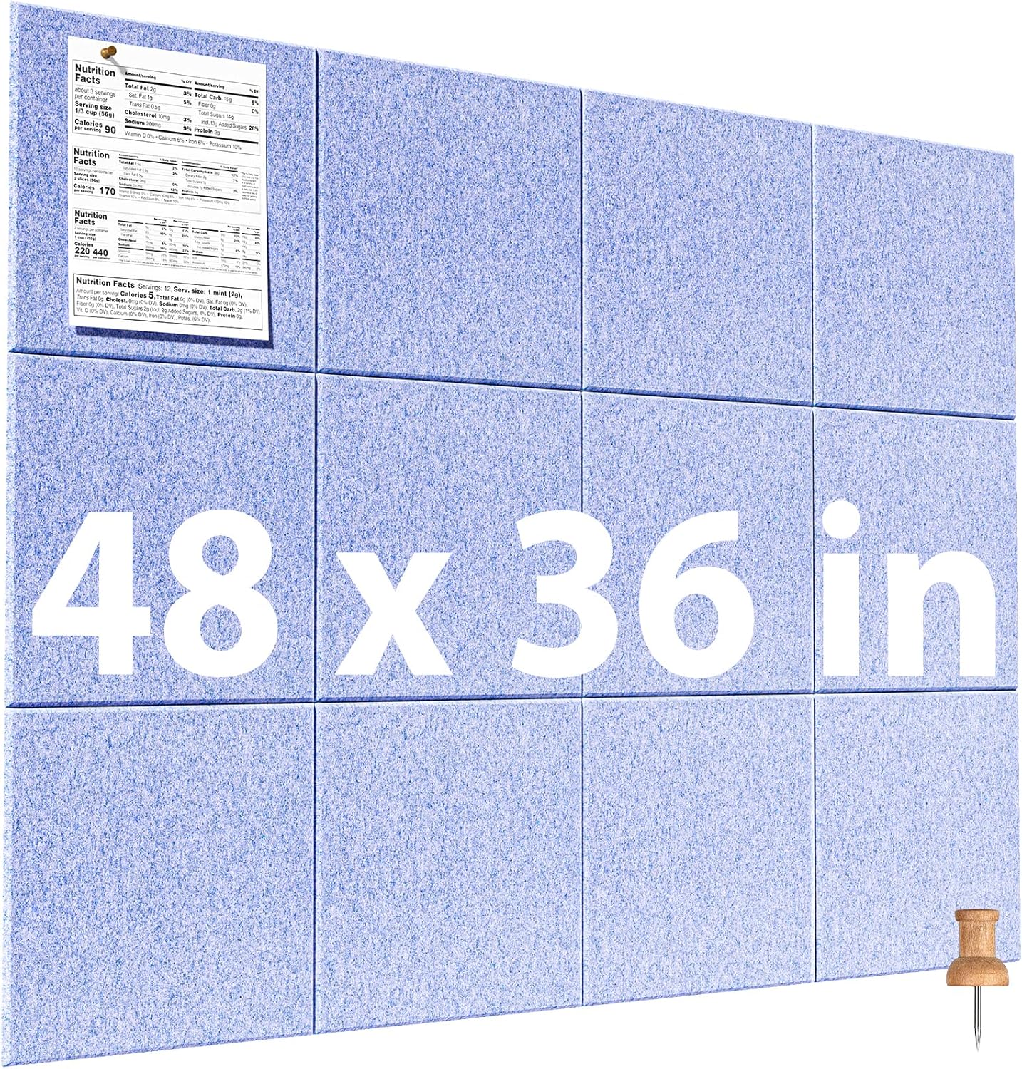 MaxGear Large Cork Board for Wall 47" x 35" Black Bulletin Board, 12 Pack Felt Wall Tiles with Pushpins, Cork Boards for Office Pin Board Tack Board for Photo Meno Decor